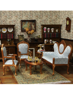 Conjunto de Muebles para Casa de Muñecas iLAND 8 Piezas Oro y Azul 2