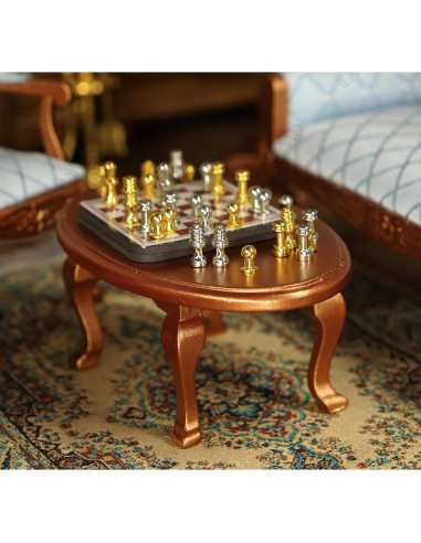 Conjunto de Muebles para Casa de Muñecas iLAND 8 Piezas Oro y Azul