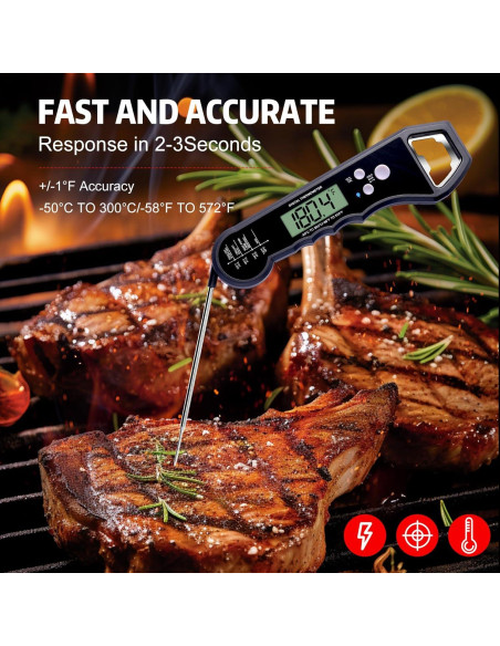 Termómetro Digital de Carne HI-TEPS con Sonda Plegable 4.3"