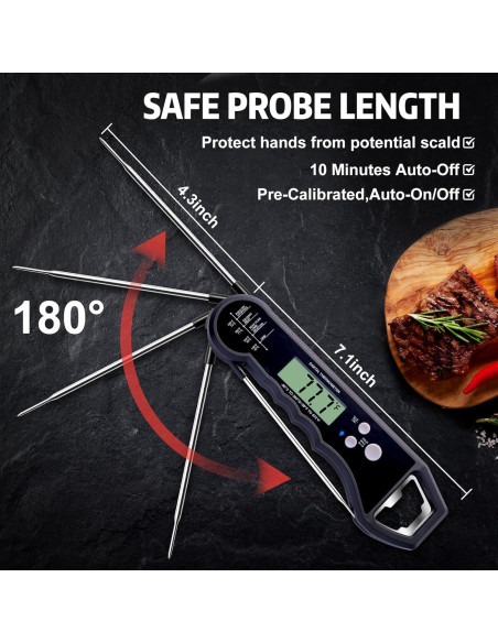 Termómetro Digital de Carne HI-TEPS con Sonda Plegable 4.3"