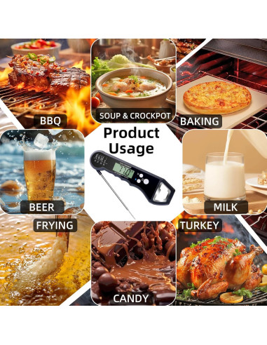 Termómetro Digital de Carne HI-TEPS con Sonda Plegable 4.3"