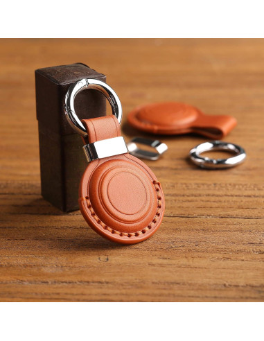 Soporte de cuero genuino LQU para AirTag - Marrón V2.0