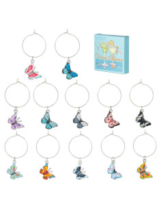 Marcadores de Copas de Vino SUNNYCLUE 12 Pcs Mariposa Plateada