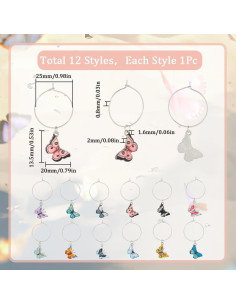 Marcadores de Copas de Vino SUNNYCLUE 12 Pcs Mariposa Plateada 2