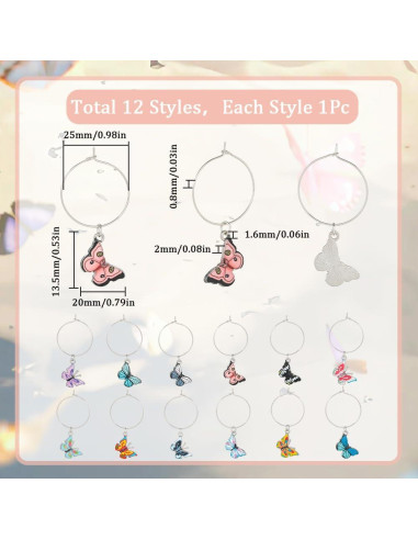 Marcadores de Copas de Vino SUNNYCLUE 12 Pcs Mariposa Plateada