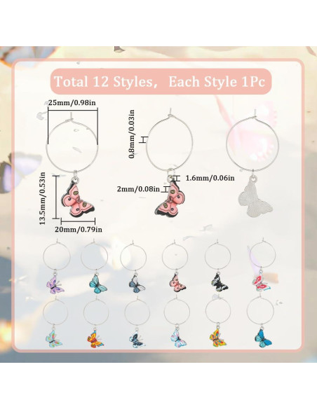 Marcadores de Copas de Vino SUNNYCLUE 12 Pcs Mariposa Plateada