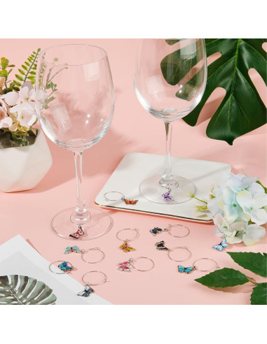 Marcadores de Copas de Vino SUNNYCLUE 12 Pcs Mariposa Plateada