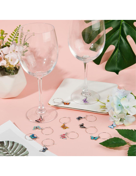 Marcadores de Copas de Vino SUNNYCLUE 12 Pcs Mariposa Plateada