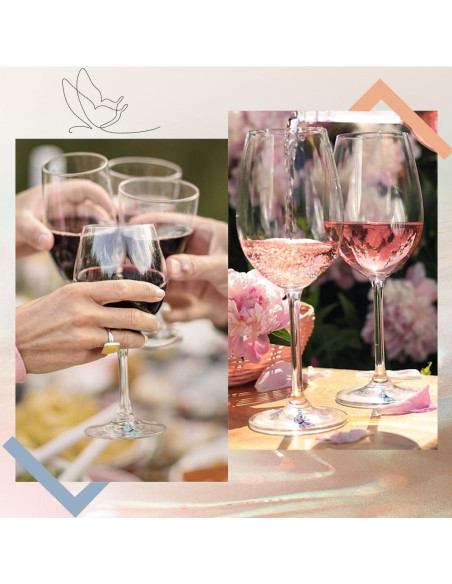Marcadores de Copas de Vino SUNNYCLUE 12 Pcs Mariposa Plateada