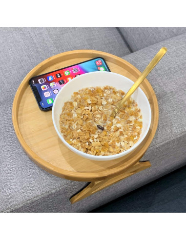 Mesa Lateral Clip-On Xchouxer de Bambú Natural Redonda 25cm