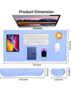 Conjunto Alfombrilla de Teclado y Ratón MOSISO Ergonómico Azul 2
