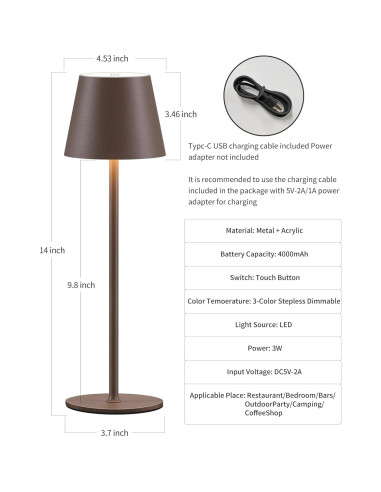 Juego de 2 Lámparas de Mesa LED Recargables 4000mAh Marrón