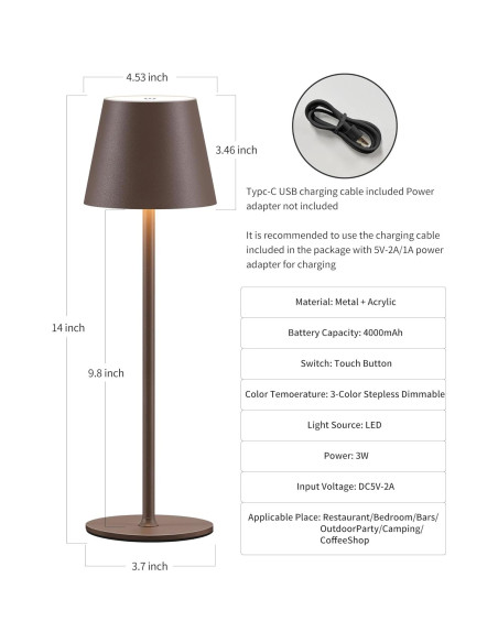 Juego de 2 Lámparas de Mesa LED Recargables 4000mAh Marrón