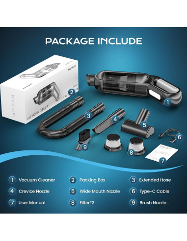 Aspiradora de Mano Inalámbrica NecYINuoVe ZY-3701 350ml 8KPA