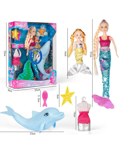 Conjunto de Muñeca Princesa Sirena Río Amarillo 30 cm