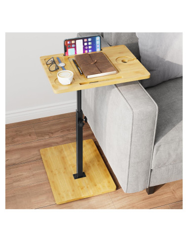 Mesa C Ajustable de Bambú XNSDXV con Bandeja Giratoria 360