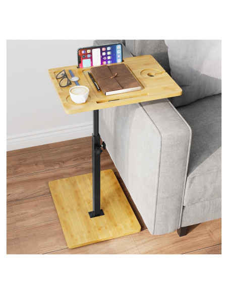 Mesa C Ajustable de Bambú XNSDXV con Bandeja Giratoria 360