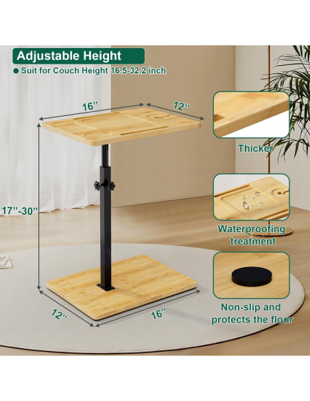Mesa C Ajustable de Bambú XNSDXV con Bandeja Giratoria 360