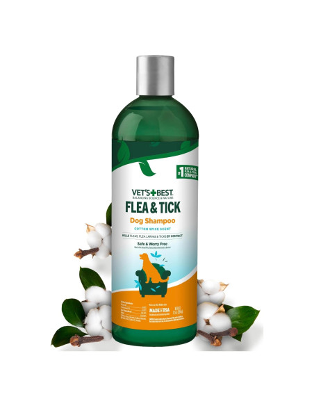 Champú Natural Vet's Best 355 ml para Perros contra Pulgas y Garrapatas