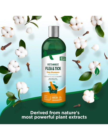 Champú Natural Vet's Best 355 ml para Perros contra Pulgas y Garrapatas