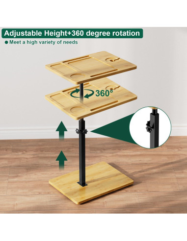 Mesa C Ajustable de Bambú XNSDXV con Bandeja Giratoria 360