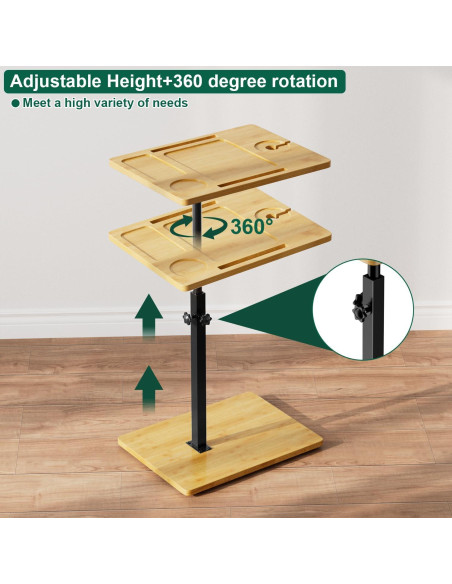 Mesa C Ajustable de Bambú XNSDXV con Bandeja Giratoria 360