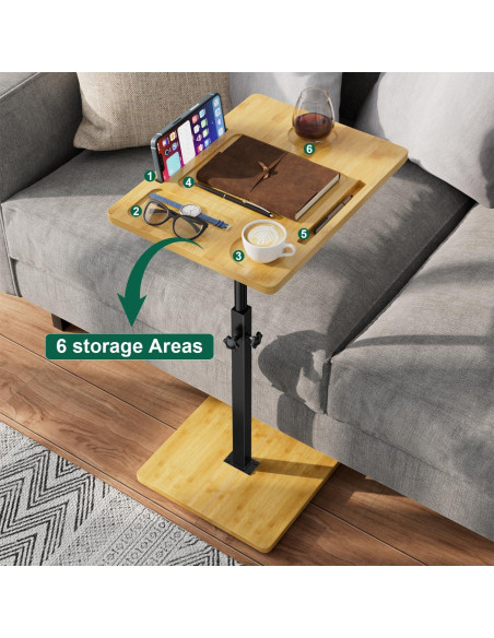 Mesa C Ajustable de Bambú XNSDXV con Bandeja Giratoria 360