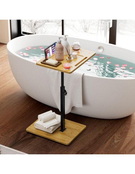 Mesa C Ajustable de Bambú XNSDXV con Bandeja Giratoria 360