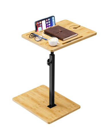 Mesa C Ajustable de Bambú XNSDXV con Bandeja Giratoria 360