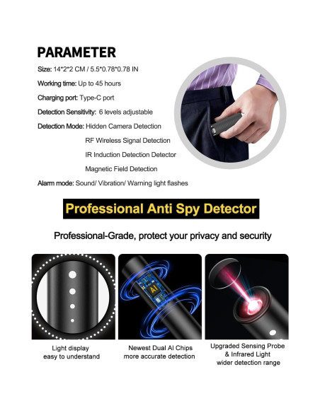 Detector de Cámaras Ocultas HUYNL KT3 - Portátil y Preciso