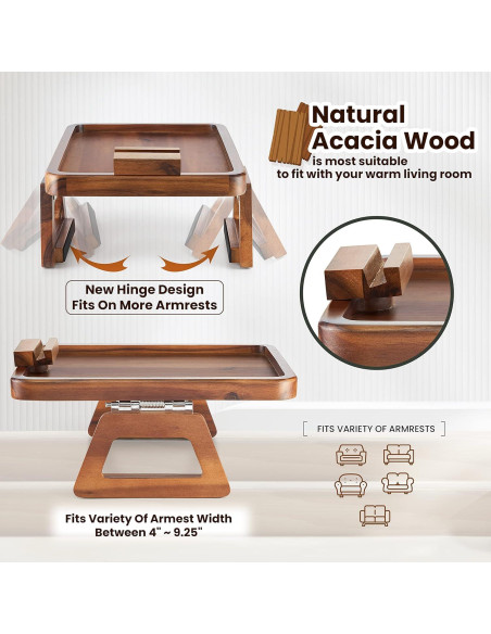 Bandeja de Brazo de Sofá Tinamo de Madera de Acacia 35x24 cm