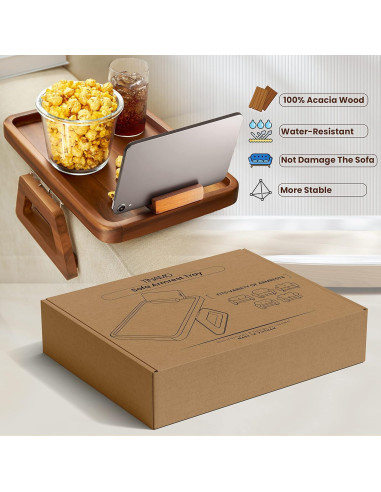 Bandeja de Brazo de Sofá Tinamo de Madera de Acacia 35x24 cm
