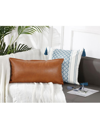 Funda Almohada Lumbar 35x50 cm Cuero Sintético NUYECY Marrón