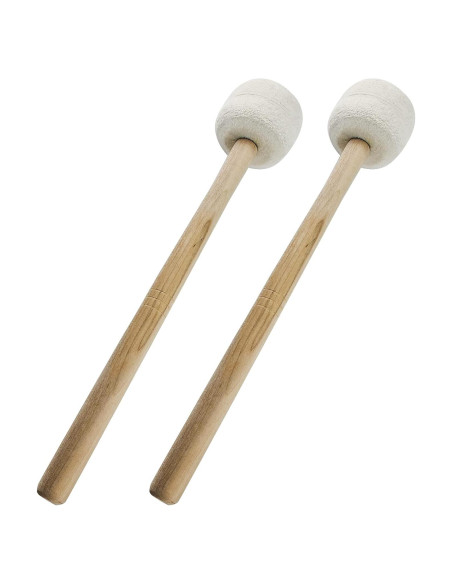 Mallets de Bombo 2Pcs Beige Fieltro de Lana 34cm Madera