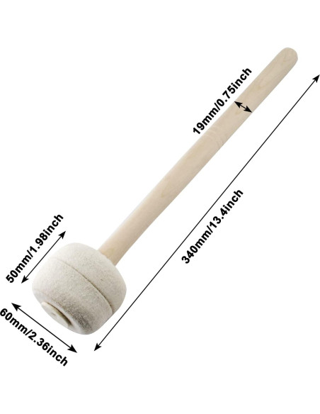 Mallets de Bombo 2Pcs Beige Fieltro de Lana 34cm Madera