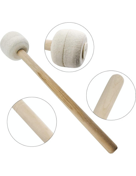 Mallets de Bombo 2Pcs Beige Fieltro de Lana 34cm Madera