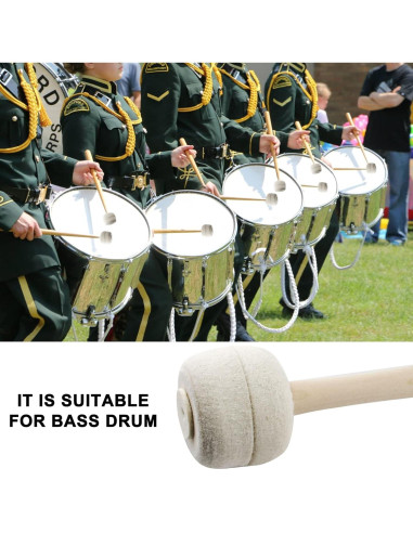 Mallets de Bombo 2Pcs Beige Fieltro de Lana 34cm Madera