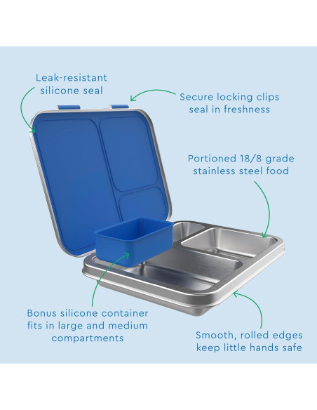 Funda para Almuerzo Bentgo Kids Acero Inoxidable Azul 3 Compartimentos
