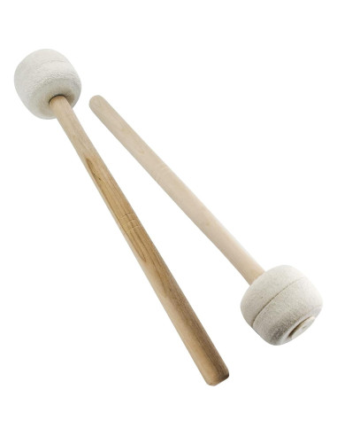 Mallets de Bombo 2Pcs Beige Fieltro de Lana 34cm Madera
