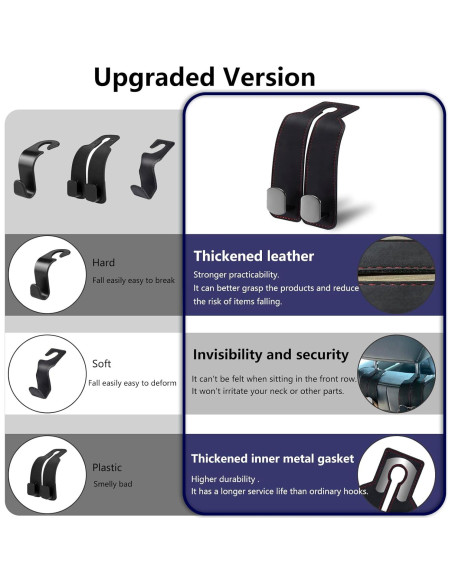 Gancho para bolso de coche DYREOOE - Doble gancho negro 4 pcs