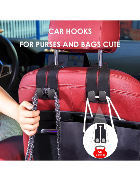 Gancho para bolso de coche DYREOOE - Doble gancho negro 4 pcs