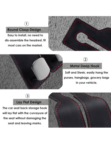 Gancho para bolso de coche DYREOOE - Doble gancho negro 4 pcs