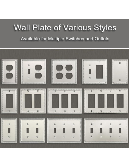 Cubiertas de Interruptor de Luz Kisrvopn Niquel Satinado - Paquete de 4