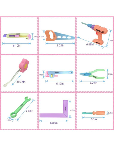 Juego de Herramientas Rosa Gifts2U para Niñas 23 Piezas