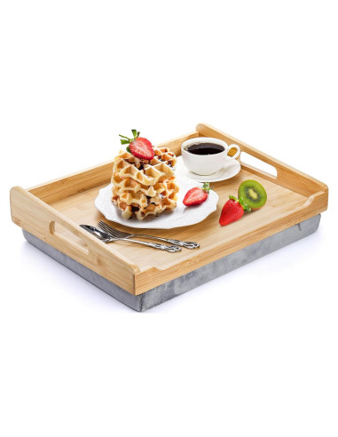 Bandeja de Desayuno TOPZEA de Bambú con Cojín Desmontable