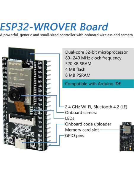Kit de Inicio FREENOVE ESP32-WROVER CAM 240 MHz 122 Proyectos