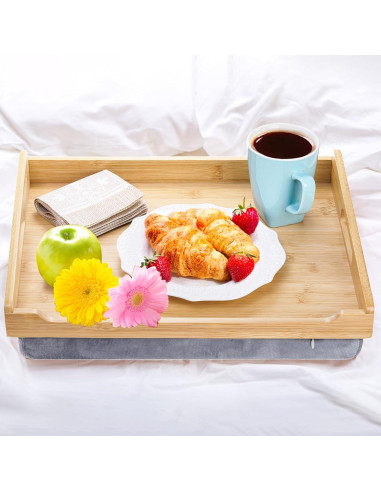 Bandeja de Desayuno TOPZEA de Bambú con Cojín Desmontable