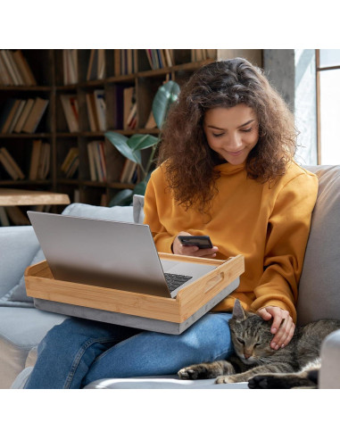 Bandeja de Desayuno TOPZEA de Bambú con Cojín Desmontable