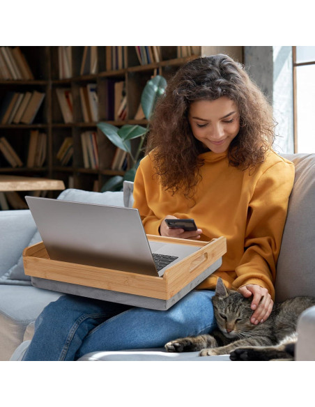 Bandeja de Desayuno TOPZEA de Bambú con Cojín Desmontable