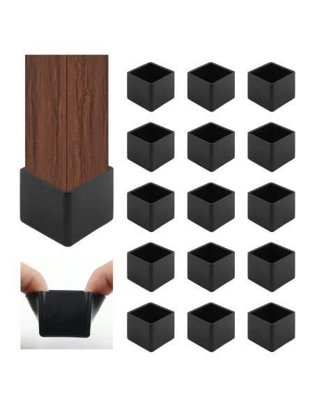 16 Tapones de Pierna de Silla HARSKIYER 25x25mm Caucho Negro